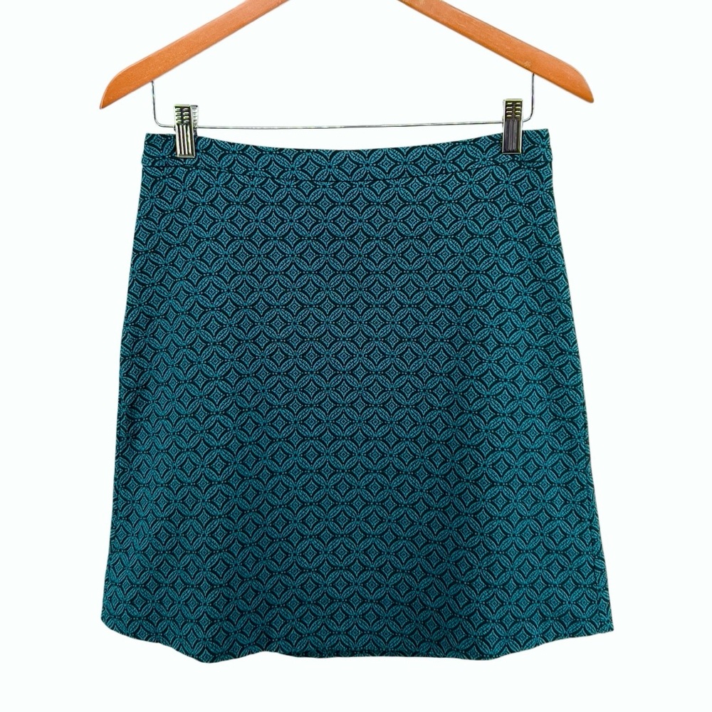 Margaret M Deandra A-Line Skirt Sz M Geometric Print Textured Stretch Dark Teal